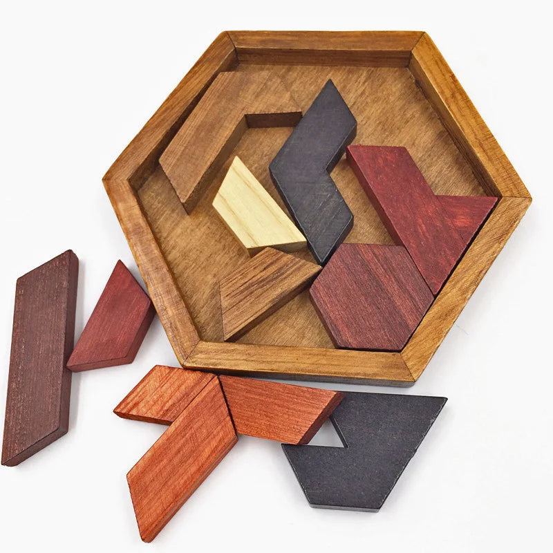 Puzzle Hexagonal en bois, jouets Montessori