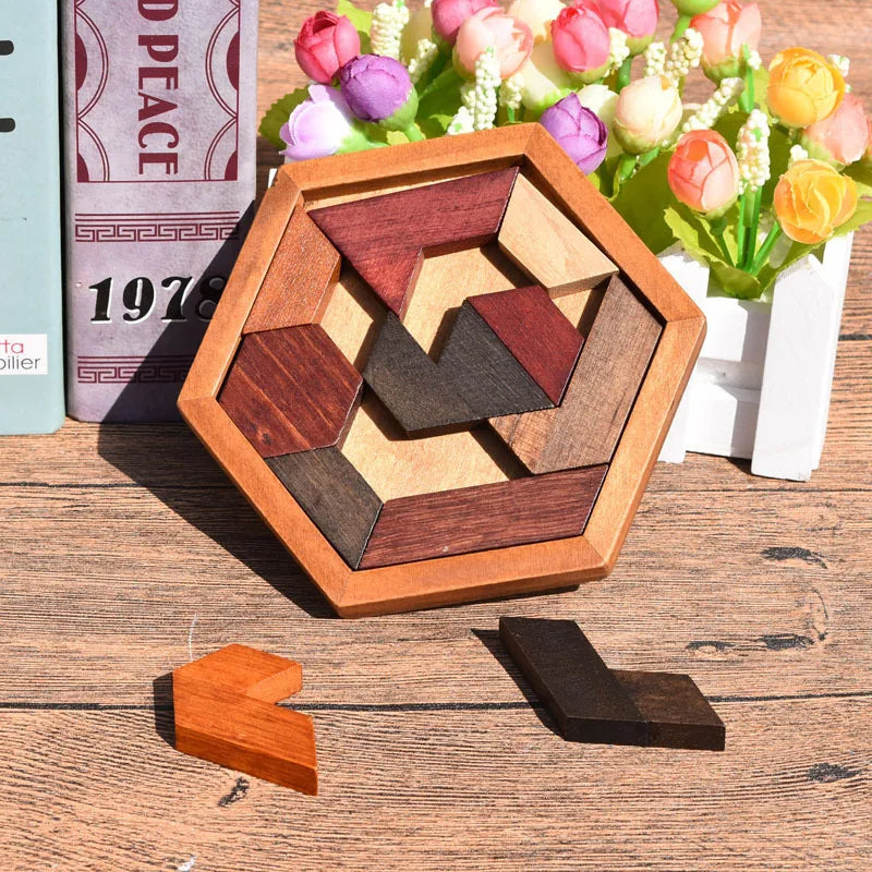 Puzzle Hexagonal en bois, jouets Montessori