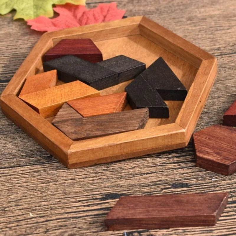 Puzzle Hexagonal en bois, jouets Montessori