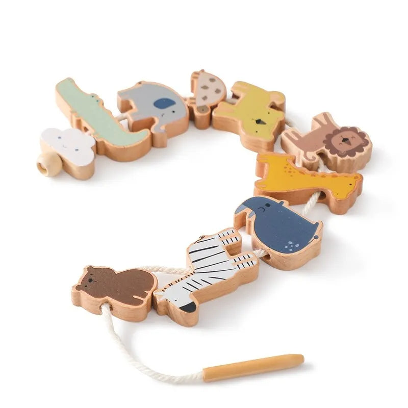 Jouets d'Enfilage d'Animaux en Bois  MONTESSORI