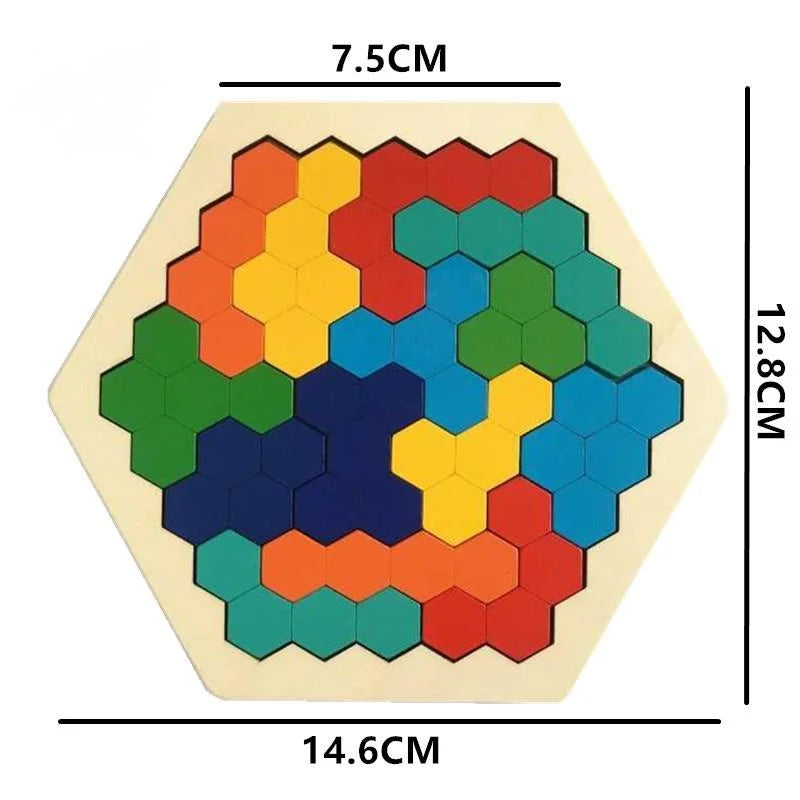 Puzzle Hexagonal en bois, jouets Montessori