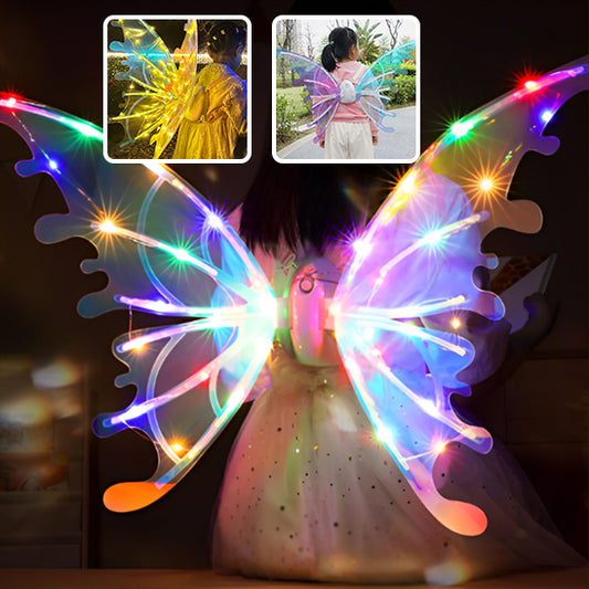 Ailes de fée électriques avec lumières LED pour filles et femmes avec ailes de papillon mobiles et musicales, costume de fée