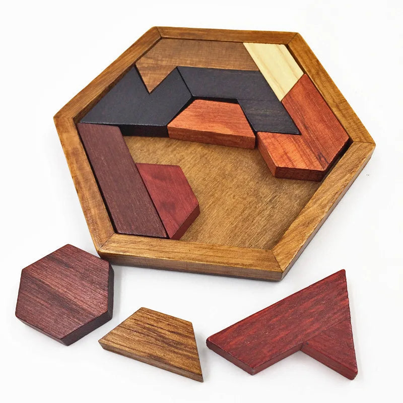 Puzzle Hexagonal en bois, jouets Montessori